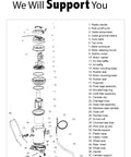 Exploded view diagram of Professional Industrial Wet Dry Shop Vac With Dual 2000 Watt Motors And Massive 21 Gallon Tank parts list.