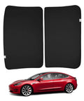 Two black sunshade panels for Tesla Model 3 glass roof (front and rear) with storage bag