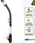 Tao Dry snorkel with dry top, bottom purge valve, replaceable mouthpiece. Part of F-Dual and Tao Dry Snorkel Mask Set With Dry Top.