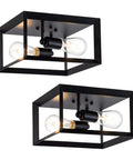 Two Pack Black 11 Inch Semi Flush Mount Ceiling Lights Modern Industrial Square Metal Close To Ceiling Lighting