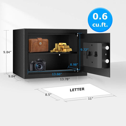 0.6 Cubic Foot Digital Safe with Electronic Keypad and Removable Shelf for Valuables Jewelry and Documents at Home Hotel or Office