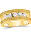 10kt Yellow Gold Men's Five Stone Diamond Wedding Band 1 Cttw Round Brilliant Cut with polished finish and four stones visible.