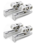 No Stress Stainless Steel Casters With Slick Bearing Rollers Retractable Four Wheel Sliding Door Pulley Kit, silver with white wheels