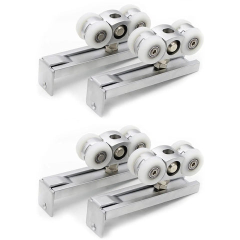 No Stress Stainless Steel Casters With Slick Bearing Rollers Retractable Four Wheel Sliding Door Pulley Kit, silver with white wheels