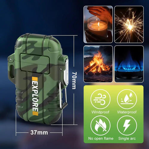 USB C Rechargeable Plasma Lighter With Windproof Flameless Arc Electric Lighter IP56 Waterproof For Camping Hiking Hunting