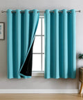 100% Blackout Curtains for Bedroom and Living Room 63 Inch Turquoise Room Darkening Grommet Panels Thermal Lined on window