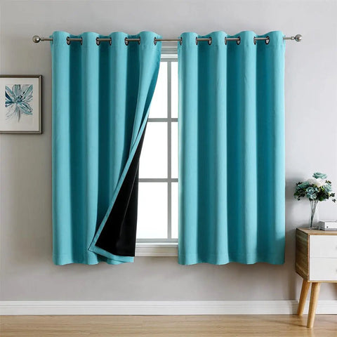 100% Blackout Curtains for Bedroom and Living Room 63 Inch Turquoise Room Darkening Grommet Panels Thermal Lined on window