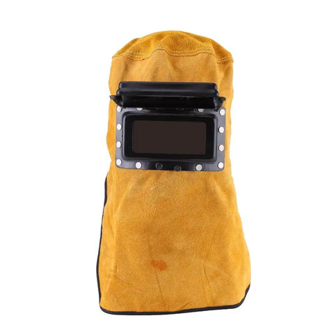 Leather Welding Mask With Flip Lens Adjustable Hood Sweat Absorbing Heat Resistant And Breathable Face Shield For Welding Jobs At Shops And Industrial Workplaces