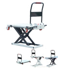 Professional Grade Heavy Duty Workhorse Electric Scissor Lift Table 660 Lb Capacity foldable cart with brakes in raised position.