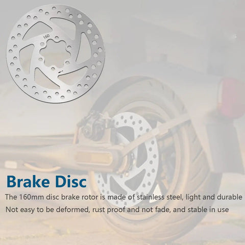 160mm Stainless Steel Disc Brake Rotor For Mountain Bikes And Electric Scooters, mounted on rear wheel, close-up view.