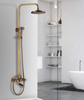 Antique Brass 8 Inch Shower Faucet System With Rainfall Shower Head Wall Mounted Dual Cross Handles Tub Spout Mixer Tap And Handheld Sprayer