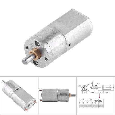DC 12V reversible high-reduction electric motor with 20mm diameter metal housing and protruding shaft (front view)
