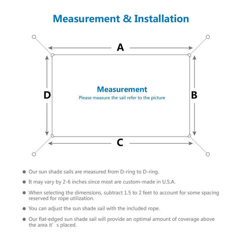 Diagram of Brown 5x7 Sun Shade Sail Rectangular UV Blocking Outdoor Canopy installation and measurement guide.