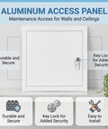 Solid Aluminum Access Panel With Key Lock For Drywall And Ceilings showing key lock feature and maintenance access for ceilings.