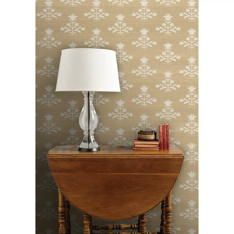 Heavy Duty Pvc Free Wallpaper With Matte Linen Texture Block Print Design Professional Type Ii Wall Covering For Kitchens Bathrooms And Commercial Spaces Built Tough Paste To Paper Install You Can Depend On displayed in a room with a lamp and books.