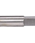 Close-up view of 18.0 X 2.50 metric plug tap carbon steel heat treated for precision threads hand cutting tool.