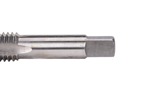 Close-up view of 18.0 X 2.50 metric plug tap carbon steel heat treated for precision threads hand cutting tool.