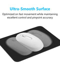 Small Mouse Pad 8 By 6 Inch Thick Rubber With Premium Textured Non Slip Surface shown with white mouse on black pad
