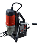 Heavy Duty Magnetic Drill Press For Steel Engineering Jobs, benchtop model with red and gray finish for precise drilling
