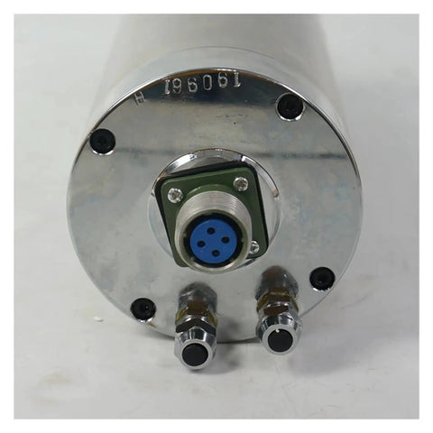 Close-up of Heavy Duty 5.5KW CNC Water Cooled Spindle Motor for Milling Machines, 220V, rear connector view, rock solid performance.