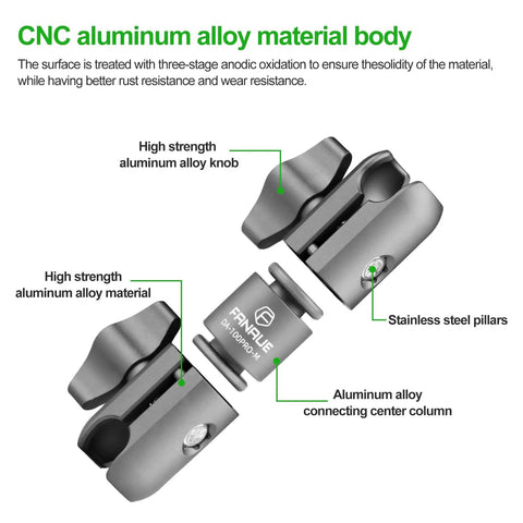 Composite Double Socket Swivel Arm 3.7 Inch Aluminum Mounting Arm Dual 20mm Socket Ends Fits 20mm Attachment Ball For Vehicle GPS Mount Durable For Rugged Use With Lifetime Warranty, CNC aluminum alloy body