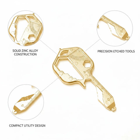 Compact Keychain Multitool For Quick On-The-Go Adjustments And Everyday Carry Organization, zinc alloy construction, gold finish
