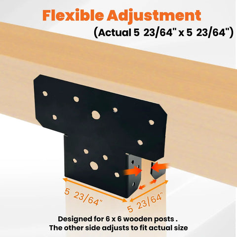 Heavy Duty 6x6 T Brackets For Wood Pergolas And Patios 4 Pack Adjustable 3-Way Post To Beam Connectors Steel With Black E Coat Finish For Gazebos Outdoor Structures