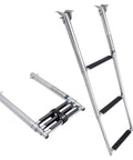 Three Step Telescoping Boat Ladder Welded From Marine Grade 304 Stainless Steel featuring steps with anti-slip grips and a fold-down mount.