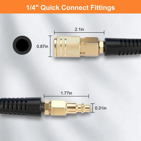 Coiled Air Hose One Quarter Inch Fits Air Compressors For Tire Inflation Auto Repair Work Spring Design Stops Tangles Keeps Workspace Clean Handles High Pressure Pneumatic Tools Like A Boss For Pros Who Hate Mess And Want Solid Gear That Never Fails Ever. 1/4 inch quick connect fittings