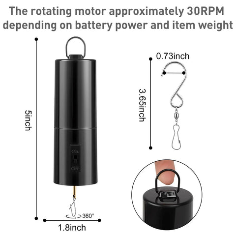 Dope Battery Operated Wind Spinner Motor With Free Stainless Steel Swivel Hook For Outdoor Garden Decor Black Disco Ball Hanging Display Compact 5.5 Inch Length Easy Hang And Spin Battery Not Included, 5.5in black motor