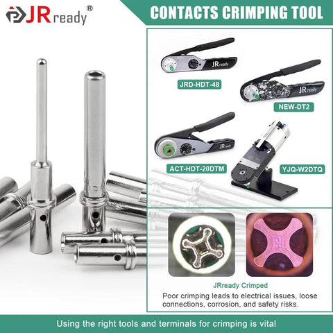 JRready Deutsch Dtm Connector Pins And Sockets Size 20 Solid Contacts Set with various crimping tools in the image.
