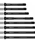 Assorted black thru axles in various lengths, 12x124mm is Two In One Front And Rear Thru Axle For Road And MTB Bikes, 1.0mm Thread Pitch