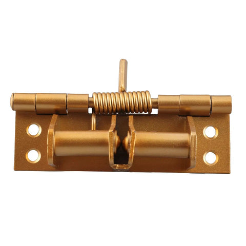 Product image of Self Closing Spring Hinge for Cabinets and Furniture, gold heavy duty iron spring loaded hinge, front view.