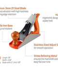 Premium 10 Inch Smoothing Hand Plane With Durable Iron Base And Razor Sharp O1 Steel Blade; features ergonomic handle and adjust screw.