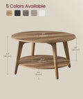 Round Coffee Table With Storage, 2 Tier Center Table, Tapered Legs And Curved Transitions, 31.5 Inch Diameter, 17.7 Inch Height