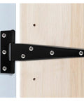 Heavy Duty T Hinges Six Pack Rust Proof Iron Build installed on wooden door for secure and silent operation.