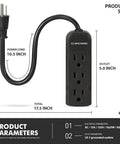 Power Strip With Flat Plug Three Grounded Sockets 7 Inch Heavy Duty Braided Extension Cord Mountable Socket Strip For Computer Home Office Use 13A 1625W Space Saver Got You Covered, with size dimensions and specifications shown.