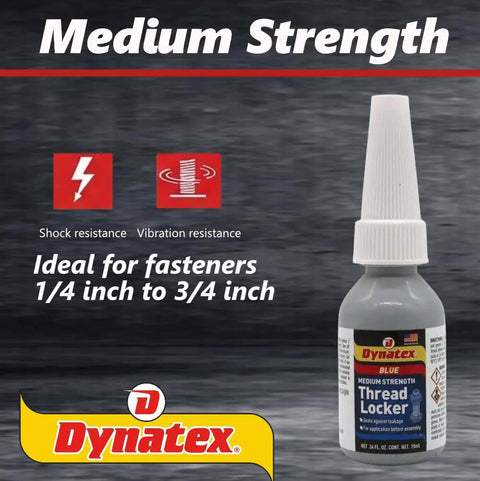 Blue Medium Strength Threadlocker 0.34 Oz Bottle Locks Metal Fasteners Removable With Hand Tools Vibration Resistant and Solvent Resistant