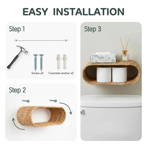 No Fuss Slick Wall Mounted Wicker Shelf Bathroom Organizer Rattan Hanging Toilet Paper Holder Basket Mega Roll Storage Rack Sweet Spot Dispenser For Legit Home Decor