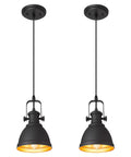 Sunrise Inspired Modern Pendant Lights Set Of 2 Black And Orange Gold Metal Hanging Fixtures For Kitchen Island With Sanded Texture Finish