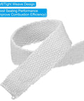 Two white flat braided ceramic fiber stove gasket strips, 2 in x 1/8 in, 157 in long.