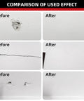Comparison of surfaces before and after using All In One Drywall Repair Kit For Quick Holes And Cracks Patch Putty For Walls Nail Hole Filler Creak Damage Repair Easy DIY Patch Solution That Smooths Fills And Reinforces Surfaces.