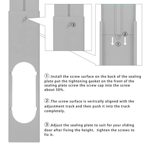Installation steps for Portable Air Conditioner Window Vent Kit With Adjustable Seal Plates for sliding windows.