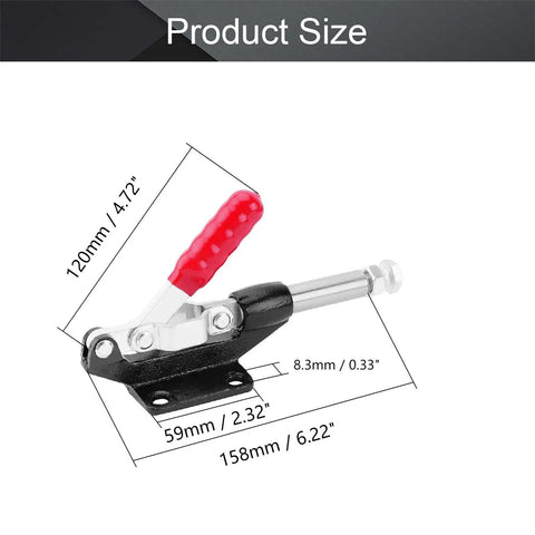 Adjustable Toggle Clamp With Quick Release Push Pull Action, 851 Lbs Capacity, High Carbon Steel GH 304 EM, 180 Degree Handle, Red and Silver Finish, Beefy Heavy Duty Jig Clamp For Woodworking And Metalworking, 158mm size