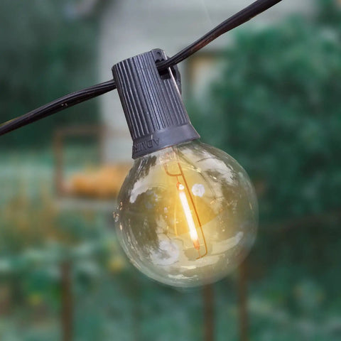 Close-up of a bulb from 100Ft Outdoor LED G40 Globe String Lights Waterproof IP44 With 52 Shatterproof Bulbs Plus 2 Extras