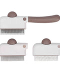 Check Out This Awesome Pet Grooming Kit With A Smooth Self Cleaning Deshedding Brush Rotating Knob And Multi Metal Comb For Fast Fur Removal On Long Or Short Haired Pups Without Any Mess white and brown self-cleaning metal pet comb set