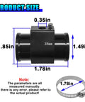 Ridiculously Solid Aluminum Water Temp Joint Pipe With Clamps, 38Mm, detailed size measurements and dimensions visible.