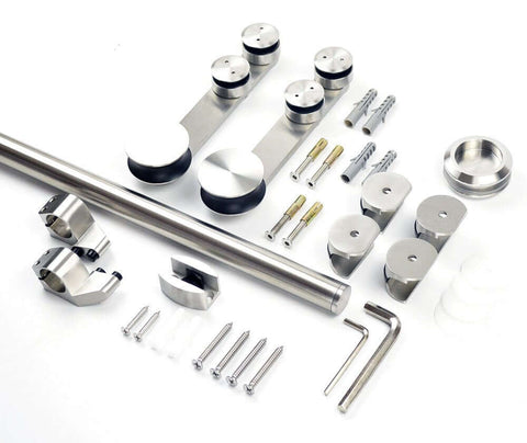 12 Ft Stainless Steel Glass Double Bi Partition Sliding Barn Door Hardware Kit Heavy Duty For Interior Partition Includes Rollers Tracks