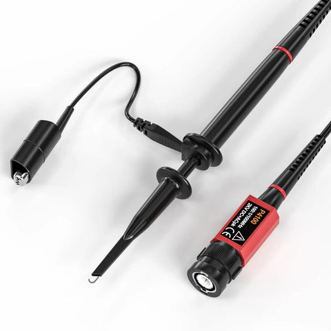 High Voltage Oscilloscope Probe P4100 Pro Grade Kit With Accessories, 100 MHz, 2000 V, 100:1 Attenuation, detailed view of probe tip and connector