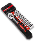 Compact Quarter Inch Drive Ratchet Socket Set With Ten Metric Sockets From Four To Thirteen Millimeters, CR-V Construction